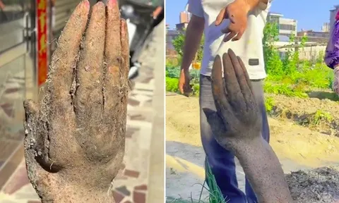 Người đàn ông đào được củ khoai có hình "bàn tay" kỳ lạ