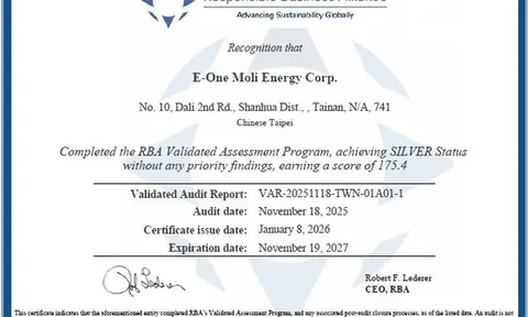 Molicel đạt chứng nhận RBA Hạng Bạc, thiết lập chuẩn mực mới cho sản xuất pin có đạo đức và bền vững