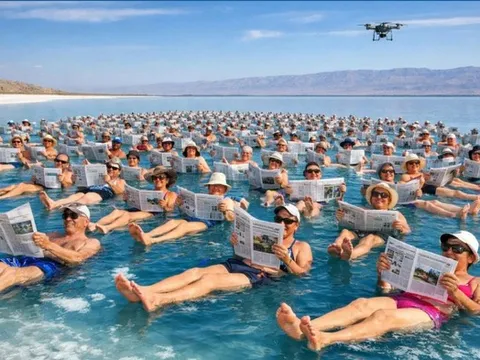 Hơn 1.900 người nắm tay “nằm nổi” giữa hồ nước mặn - Kỷ lục Guinness gây sốt toàn cầu